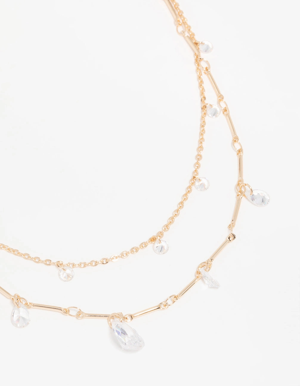 Delicate Style Versatile Item Gold Cubic Zirconia Teardrop Layered Necklace