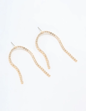 Durable Appearance Artistic Accessory Gold Cupchain Diamante Rainbow Shaped Drop Earrings