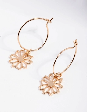 Lustrous Accessory Dull Ornament Gold Dainty Flower Hoop Earrings