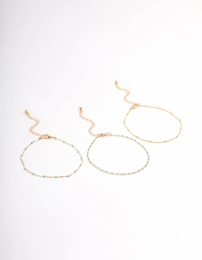Gold Dainty Turquoise Anklet Pack Lightweight Style Luxury Detail