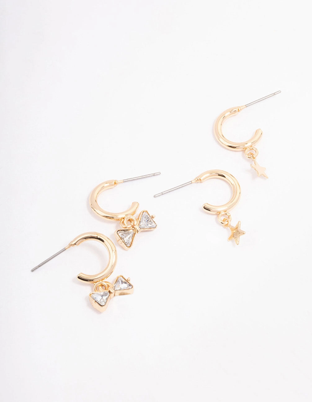 Fashionable Option Stunning Accent Gold Diamante Bow & Star Hoop Earring Pack