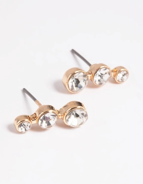 Gold Diamante Crawler Stud Earrings Iridescent Jewelry Neutral Piece