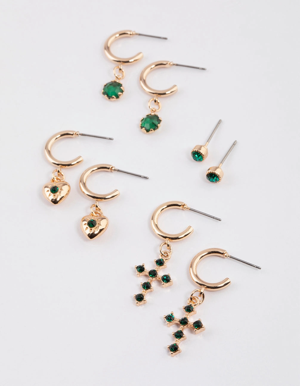 Gold Diamante Heart & Cross Earrings 4-Pack Fashionable Creation Radiant Appearance