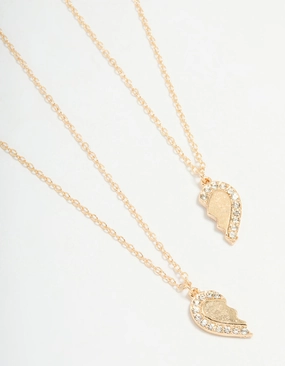 Gold Diamante Heart Friendship Necklaces 2-Pack Minimalist Piece