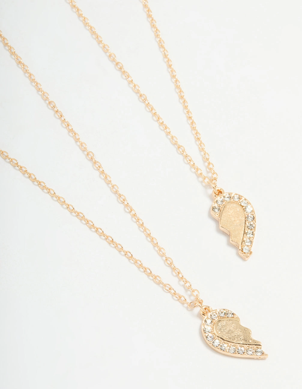 Gold Diamante Heart Friendship Necklaces 2-Pack Minimalist Piece