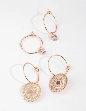 Gold Diamante Hoop Earring Set Corporate Embellishment