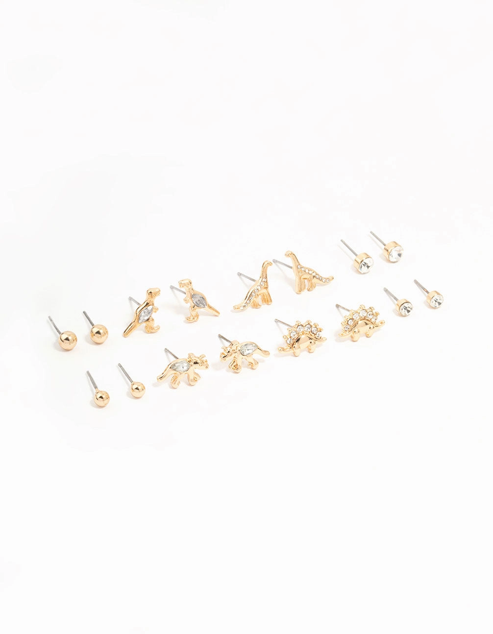 Miniature Decoration Gold Dinosaur & Diamante Stud Earrings 8-Pack
