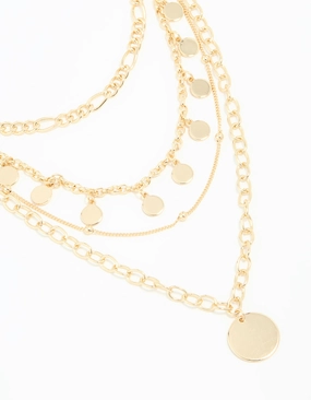 Handmade Gift Gold Disc Charm Layered Necklace