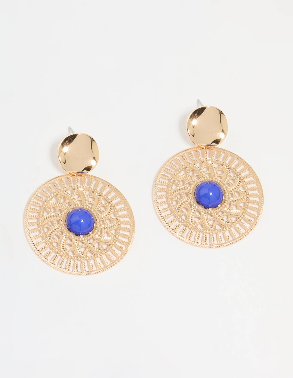 Miniature Embellishment Gold Filigree & Blue Marble Center Drop Earrings
