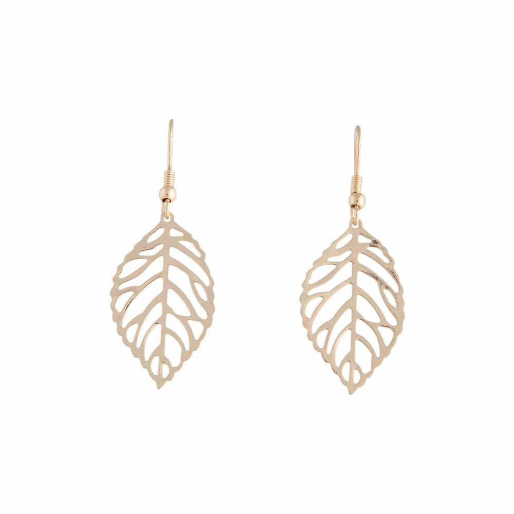 Circular Ornament Gold Filigree Leaf Drop Earrings