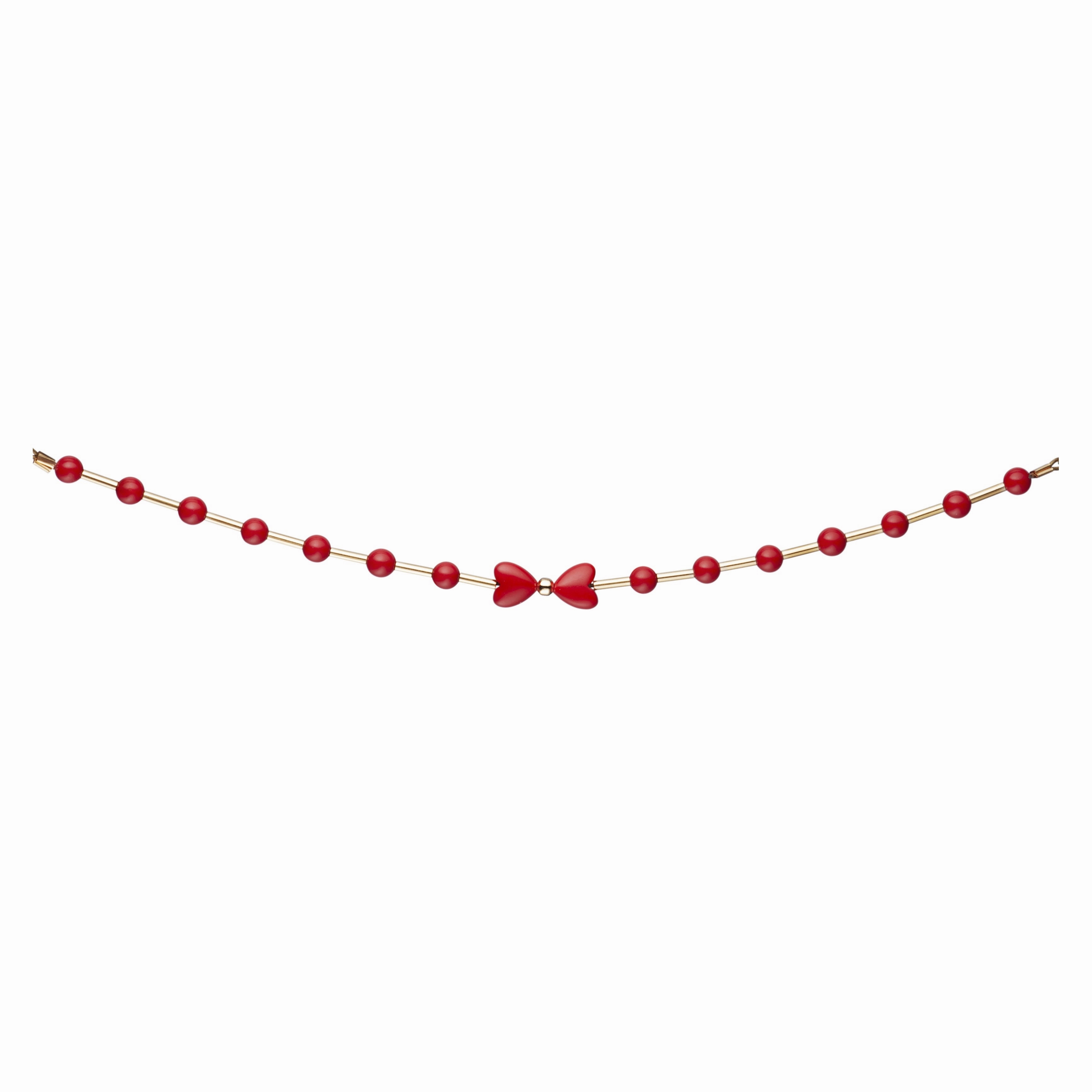 Quest Sight Gold Filled Bar With Red Beads With Center Red Heart Bow Children's Bracelet