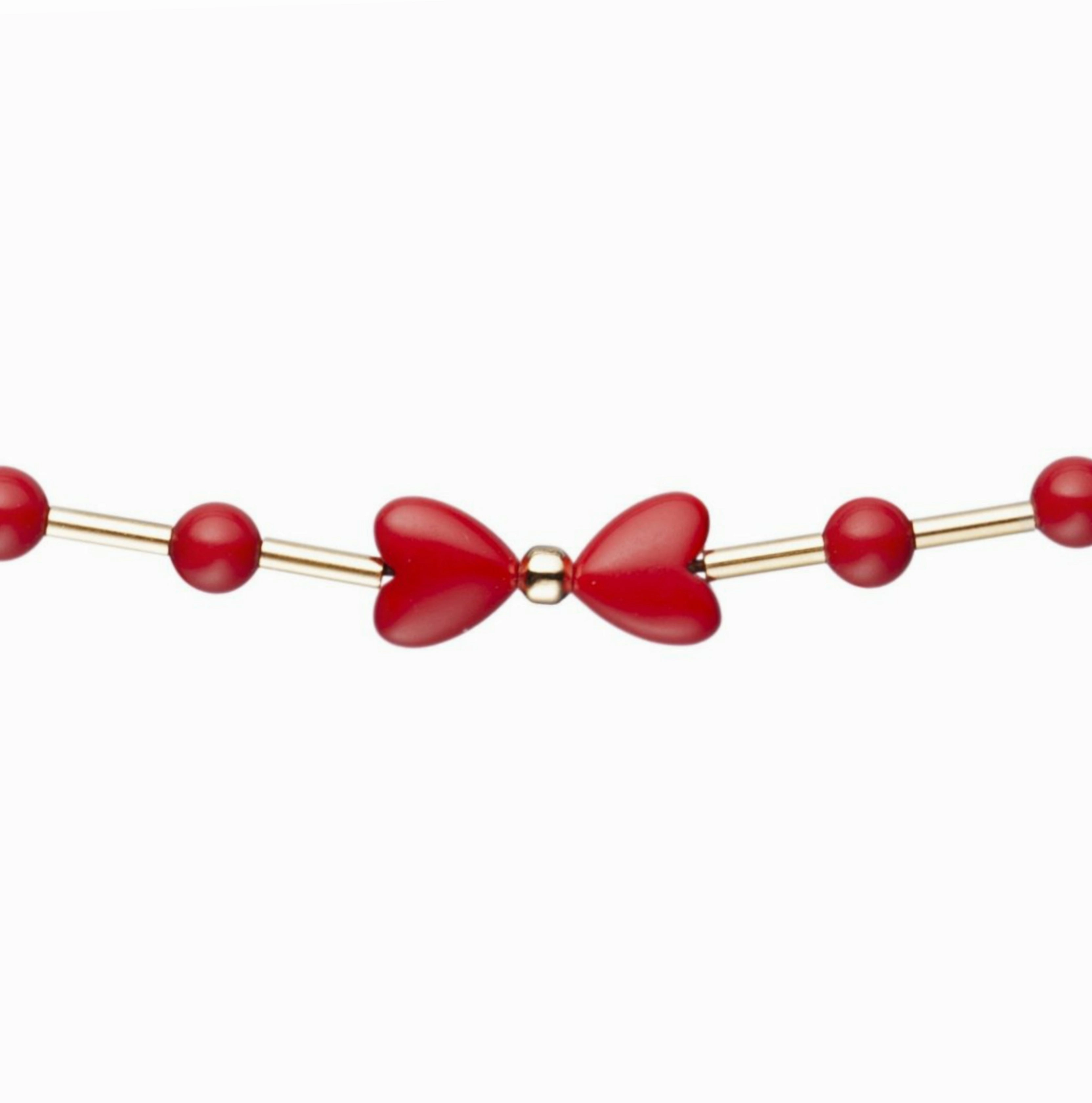 Positive vibes Gold Filled Bar With Red Beads With Center Red Heart Bow Children's Bracelet