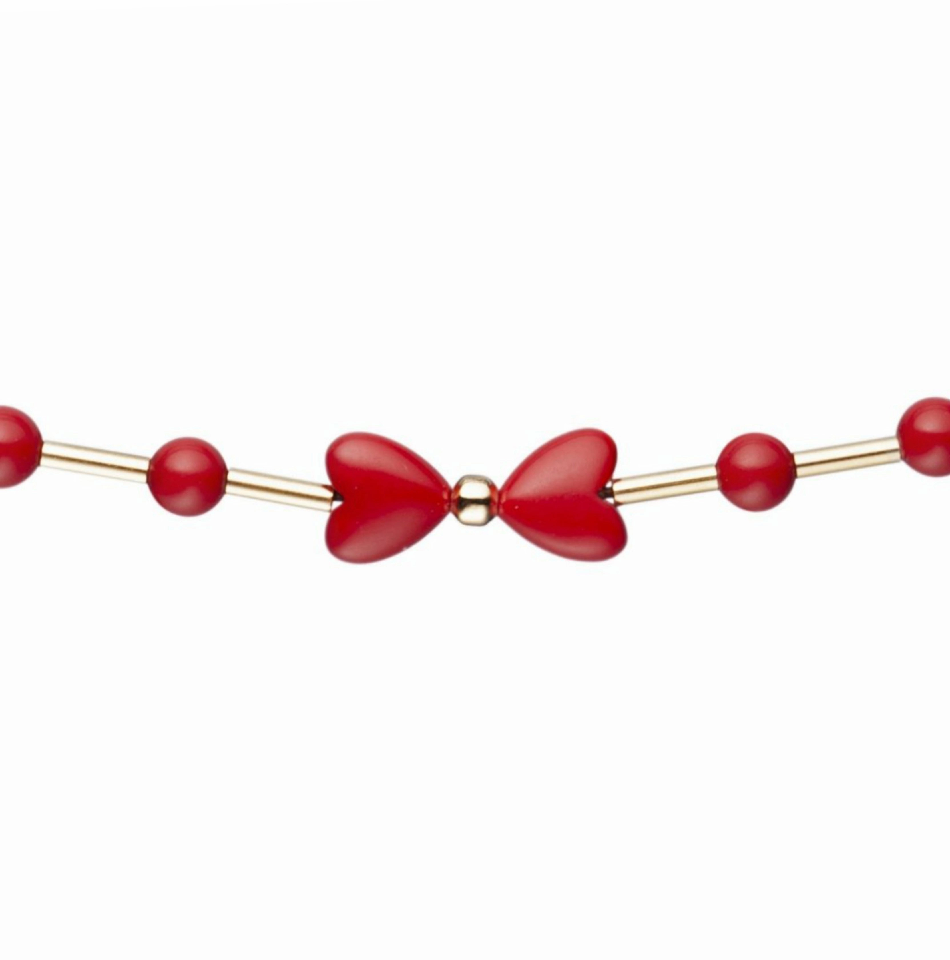 Gold Filled Bar With Red Beads With Center Red Heart Bow Children's Bracelet Traditional Sight
