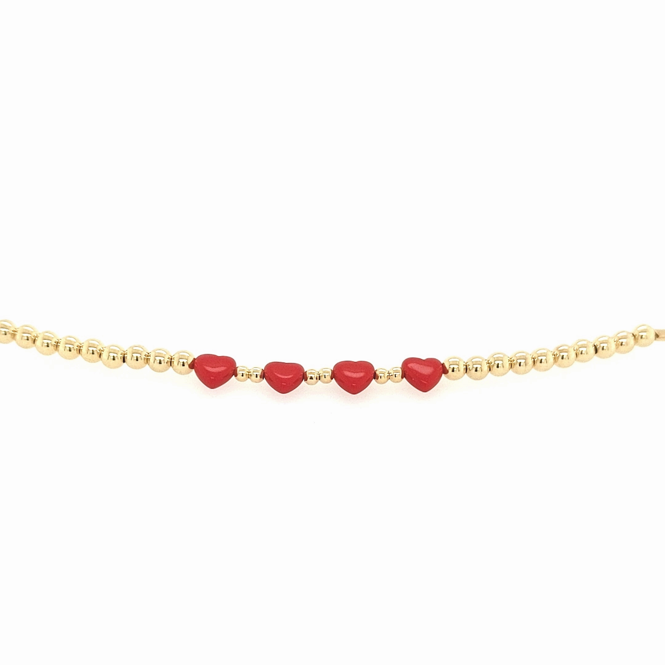 Chic Ornament Glamorous Finish Gold Filled Beads With Four Red Hearts in the Center Children's Bracelet