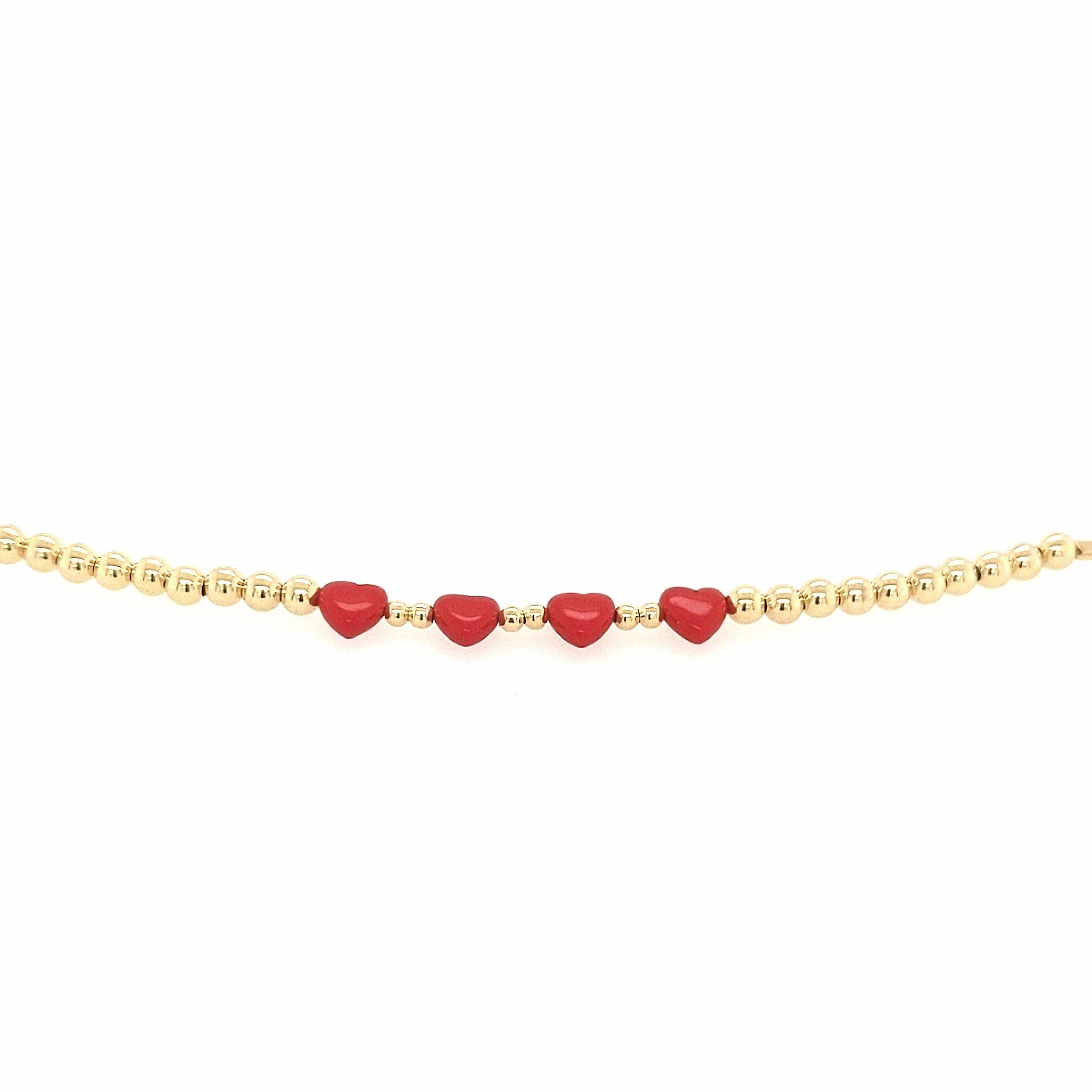 Gold Filled Beads With Four Red Hearts in the Center Children's Bracelet Gemstone Highlights