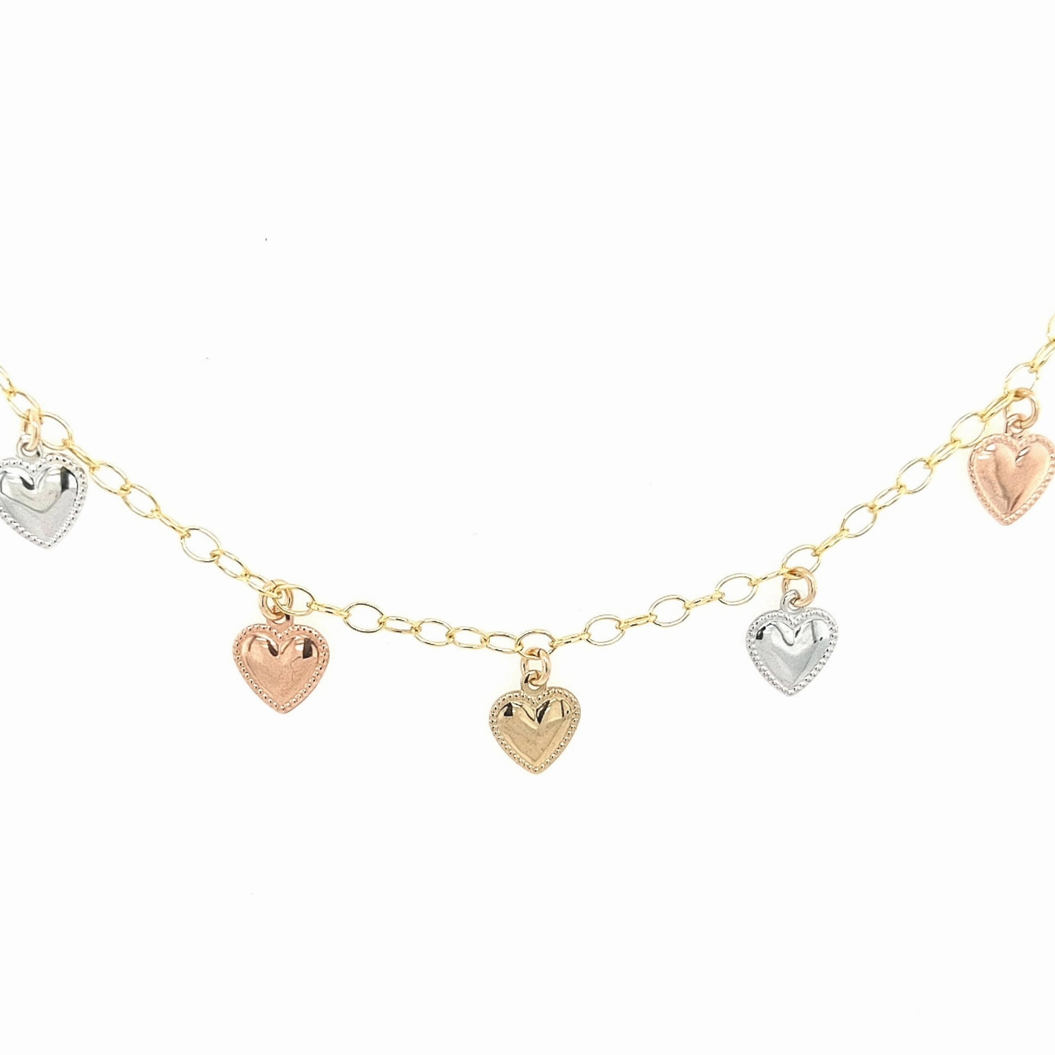 Boundless Glam Gold Filled Chain With Hanging Gold and Rose Gold Hearts Bracelet