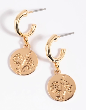 Vibrant Adornment Gold Flower Disc Huggie Hoop Earrings