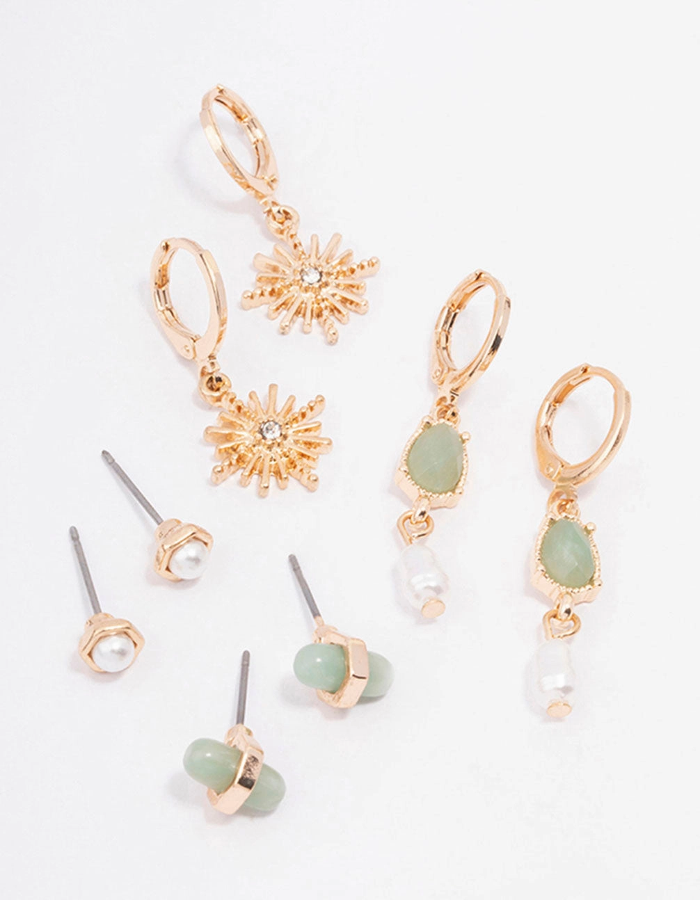 Personalized Craft Gold Green Aventurine Celestial & Pearly Earring 4-Pack