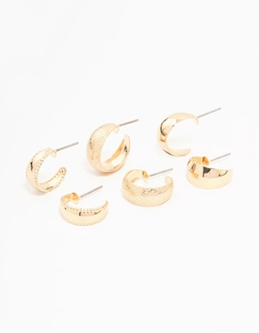 Gold Hammered & Teardrop Hoop Earrings 3-Pack Sophisticated Vibe Elegant Aesthetic