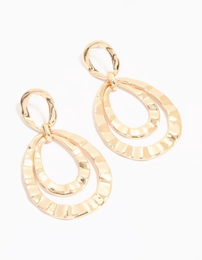 Gold Hammered Circle Drop Earrings Vacation Piece Sturdy Vibe