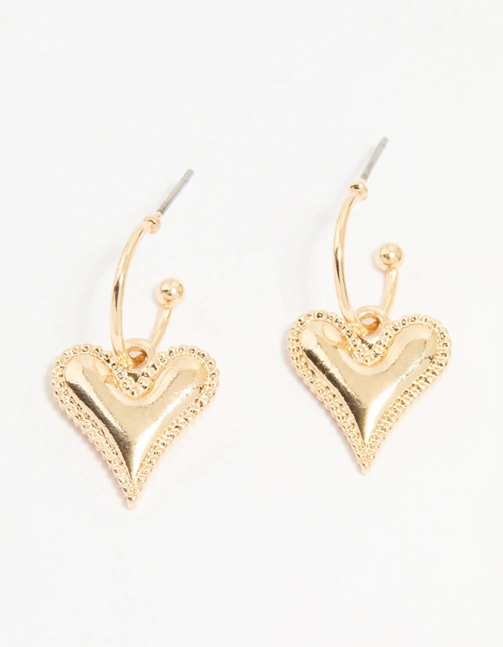 Small Piece Gold Heart Border Detailed Huggie Earrings