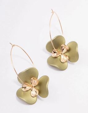 Gold Large Flower Wire Hoop Earrings Heart-Shaped Jewelry Pretty Must-Have