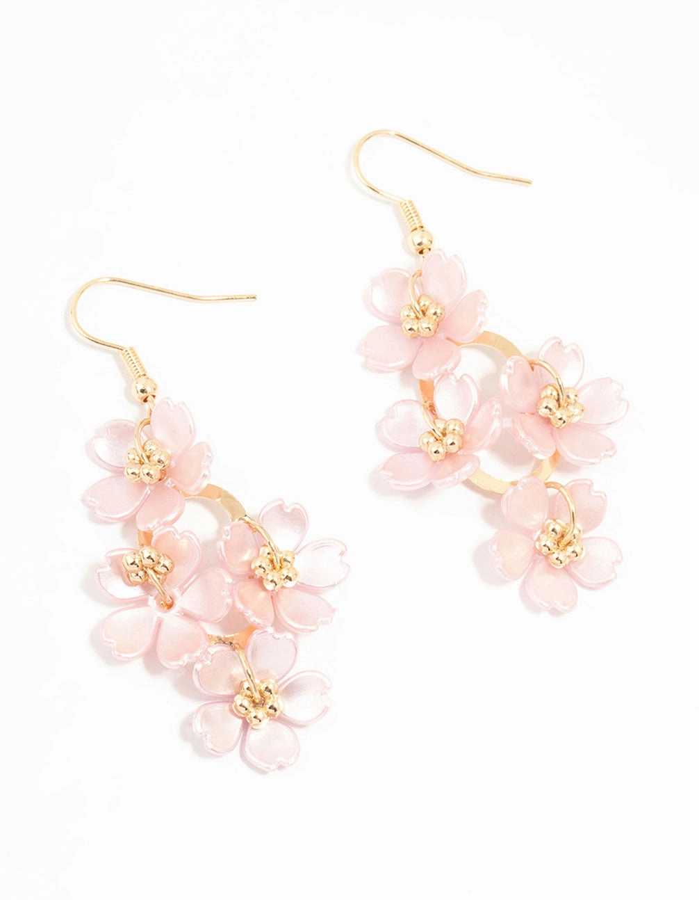 Radiant Essential Gold Lilac Pearlised Flower Vine Drop Earrings