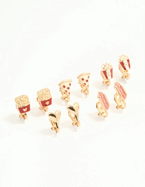 Gold Movie Snacks Clip-On Earrings 5-Pack Wedding Embellishment