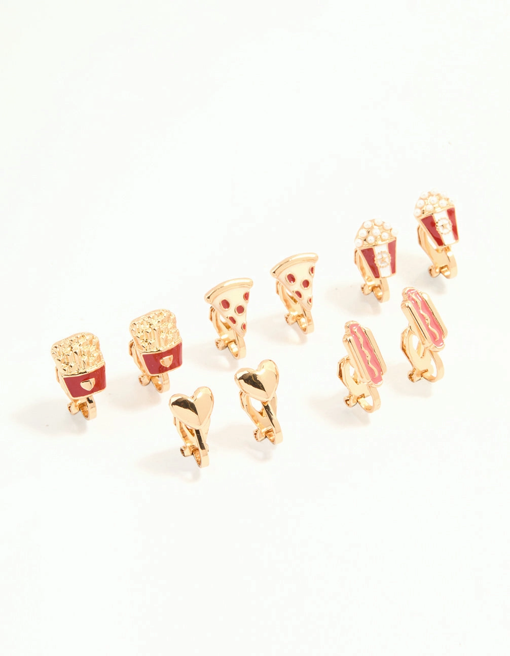 Gold Movie Snacks Clip-On Earrings 5-Pack Wedding Embellishment