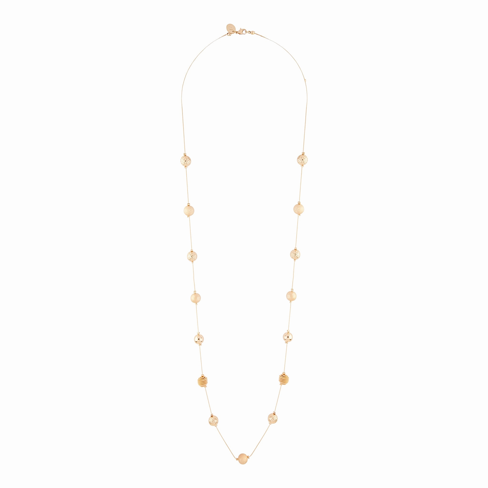 Fall Fashion Gold Multi Textured Bead Station Lariat Necklace