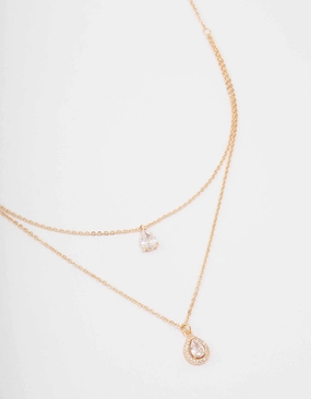 Best Gift Fashion Style Gold Pear Halo Layered Necklace