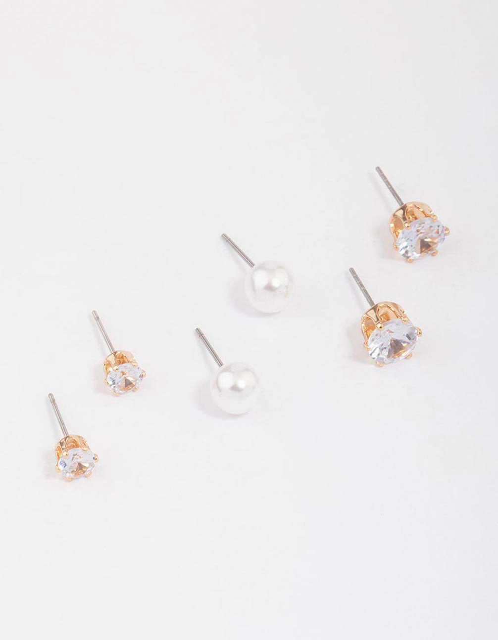 Gold Pearl & Diamante Stud Earring 3-Pack Refined Ornament