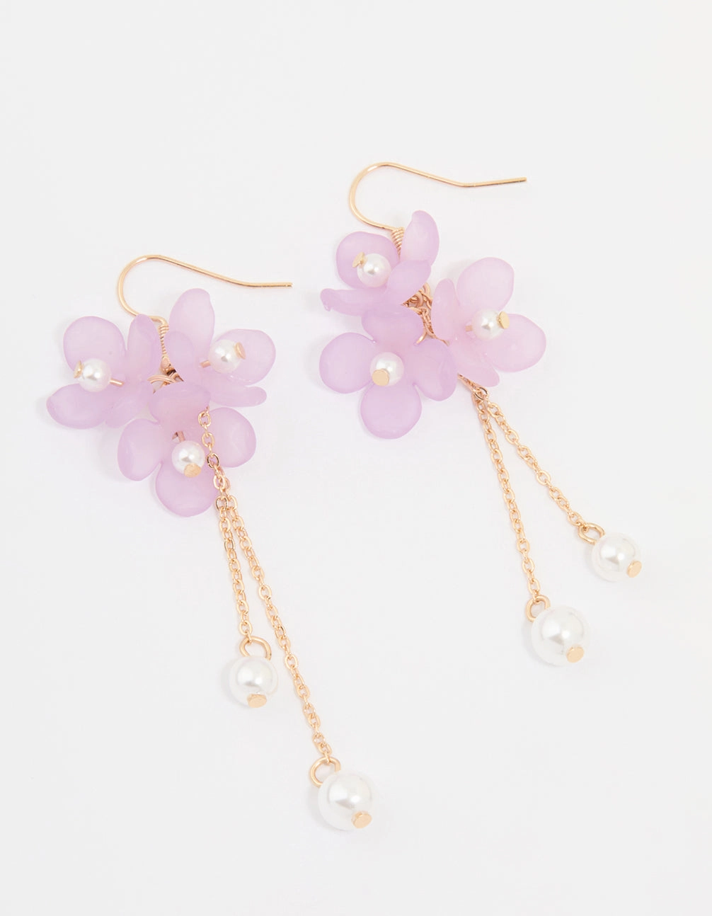 Beautiful Selection Gold Pearl & Pink Flower Chain Drop Earrings