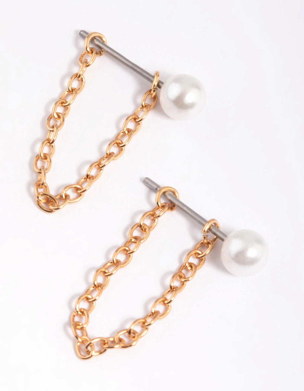 Gold Pearl Chain Jacket Earrings Adorable Piece