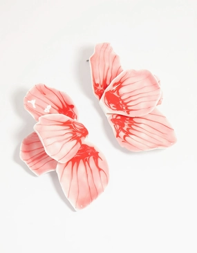 Safe Look Trendy Essential Gold Pink Coated Metal Hammered Statement Petal Stud Earrings