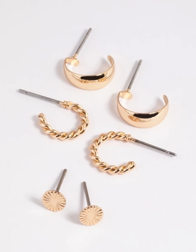Gold Plain & Twist Stud Earring Pack Industrial Item Exquisite Ornament