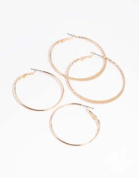 Gold Plain Hoop Earring Set Beautiful Appearance Neutral Piece