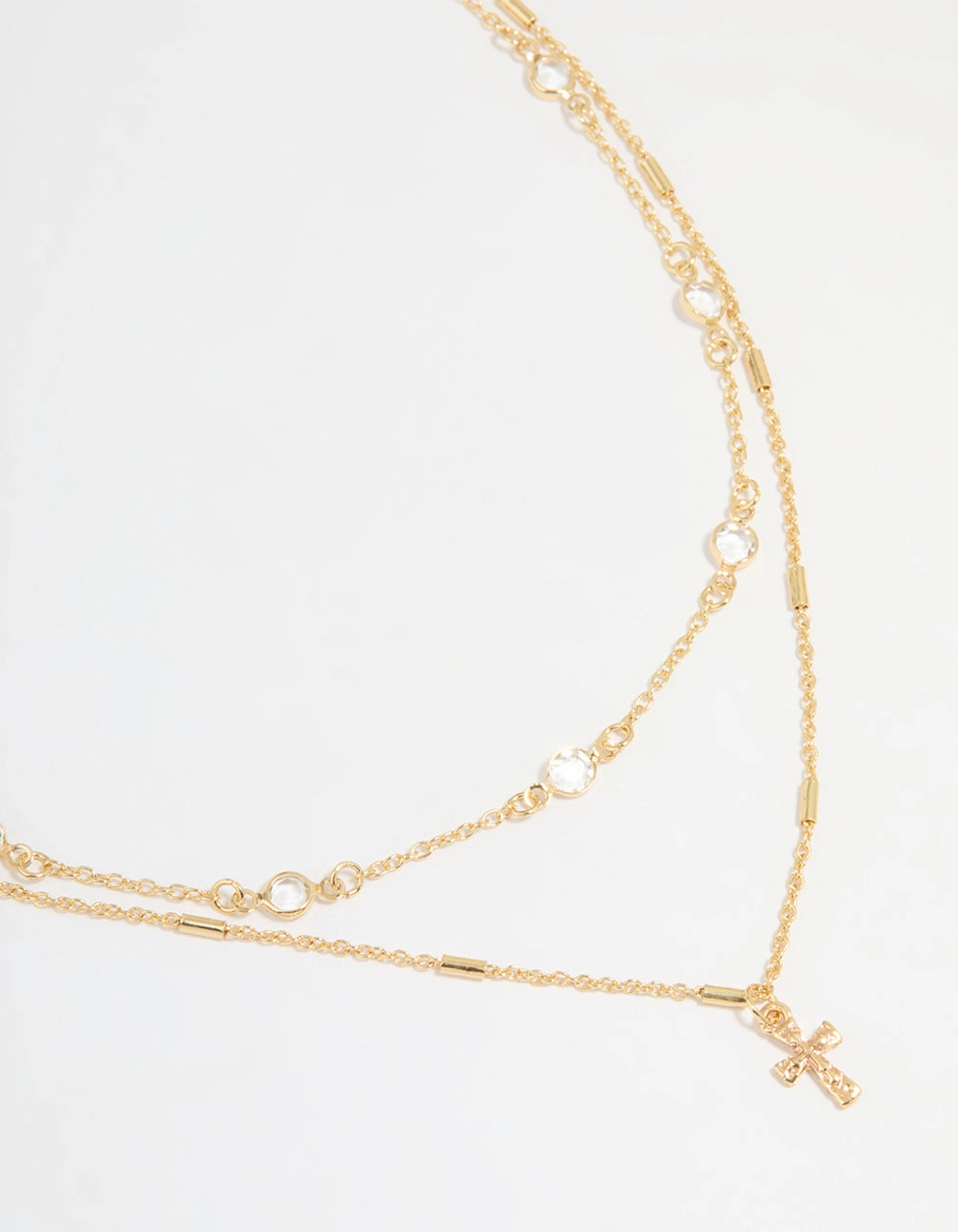 Personal Statement Gold Plated Bezel Chain & Cross Layered Necklace