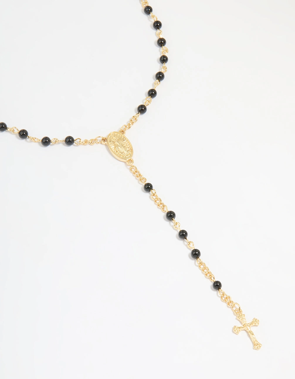 Gold Plated Black Onyx & Cross Lariat Necklace High-End Item