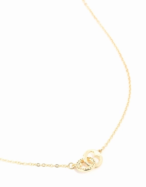 Gold Plated Brass Cubic Zirconia Double Heart Link Pendant Necklace Urban Trend