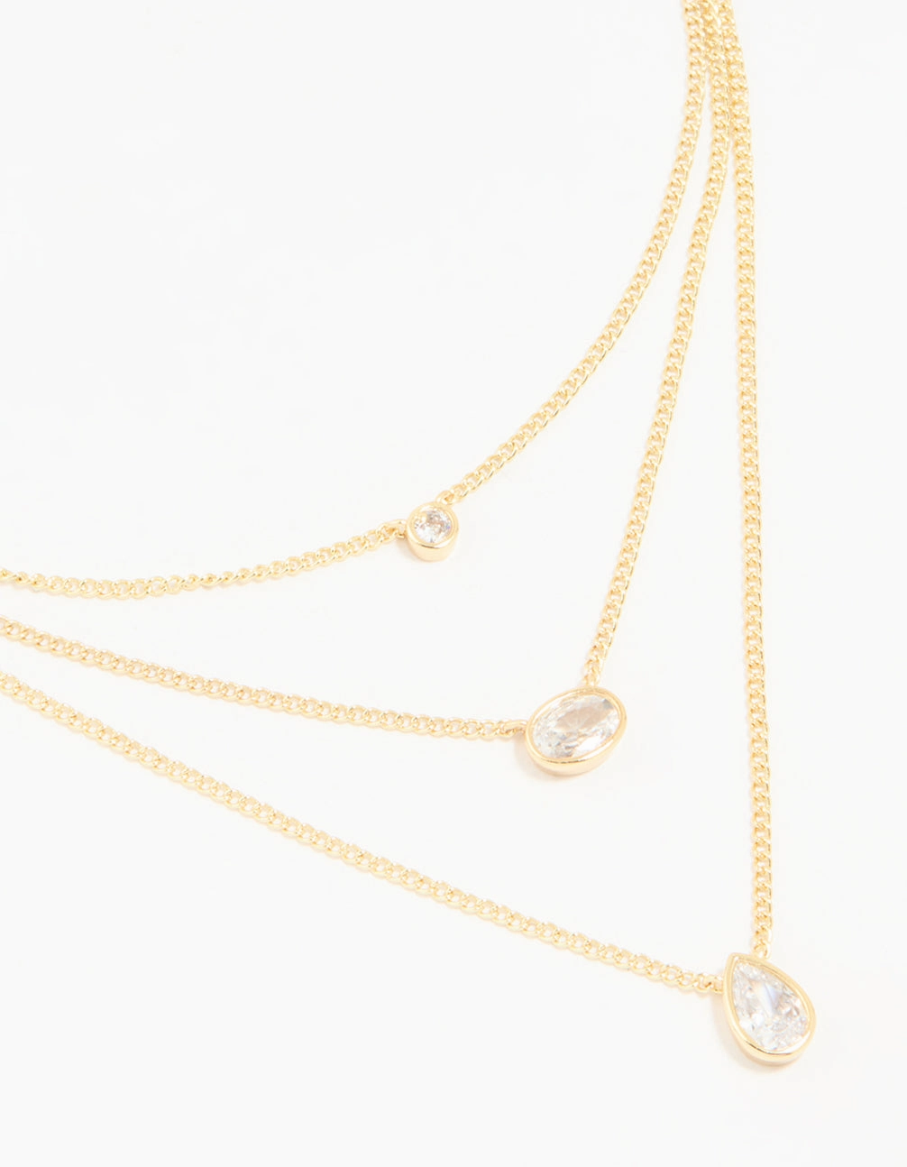 Knotted Piece Gold Plated Brass Cubic Zirconia Layered Necklace