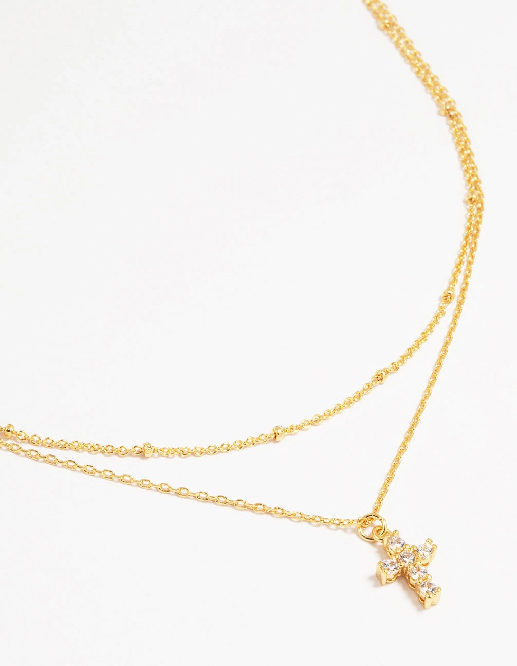 Modern Vibe Gold Plated Brass Cubic Zirconia Mini Cross Layered Necklace