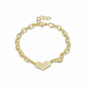Subtle Change Stellar Reputation Gold Plated Brass Link Bracelet With Center Heart