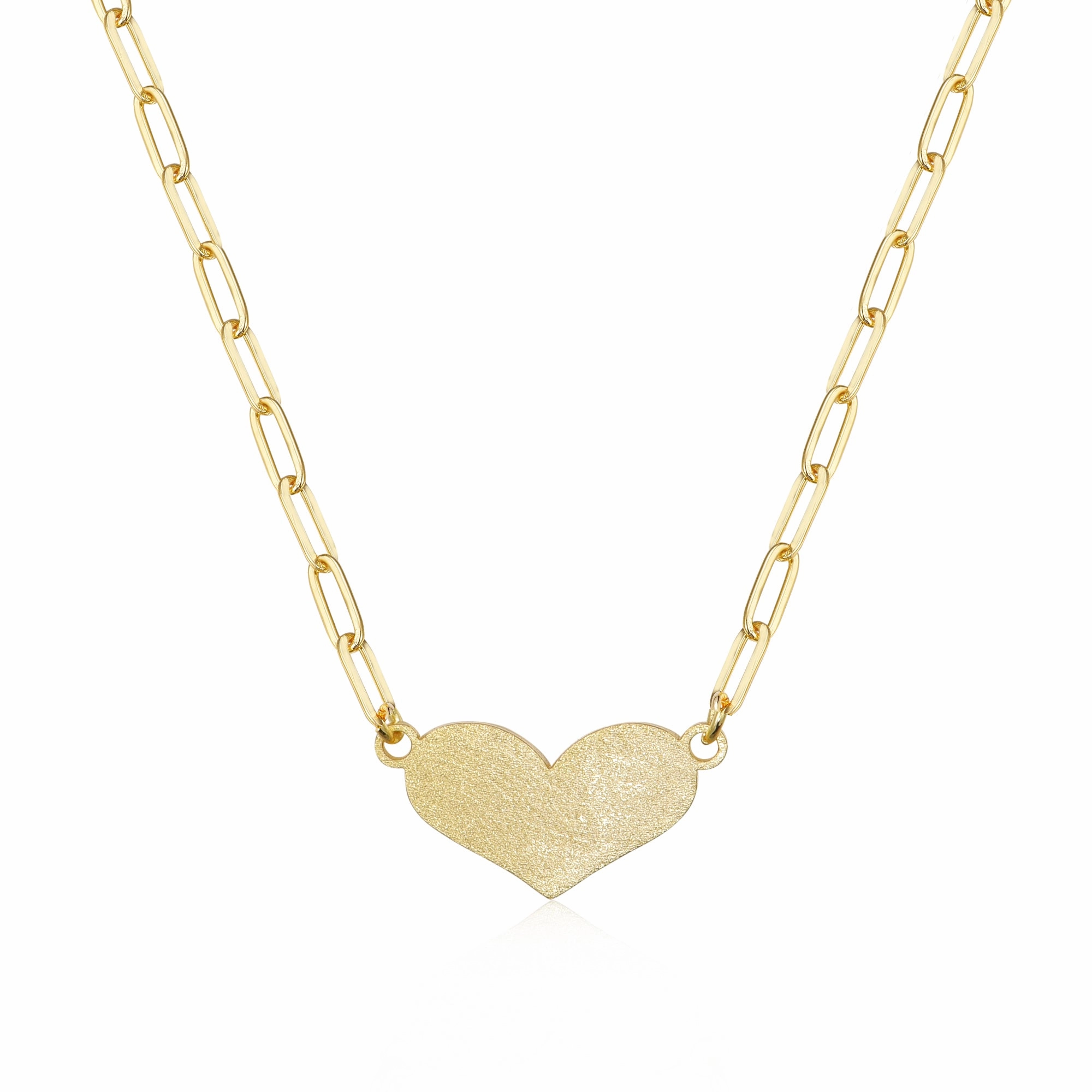Gold Plated Brass Paperclip Necklace With Center Heart Happy Accent