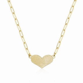Gold Plated Brass Paperclip Necklace With Center Heart Happy Accent