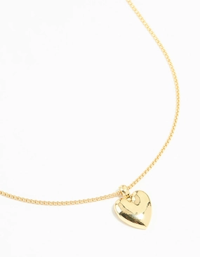 Gold Plated Brass Puffy Heart Pendant Necklace Lively Look Luxury piece