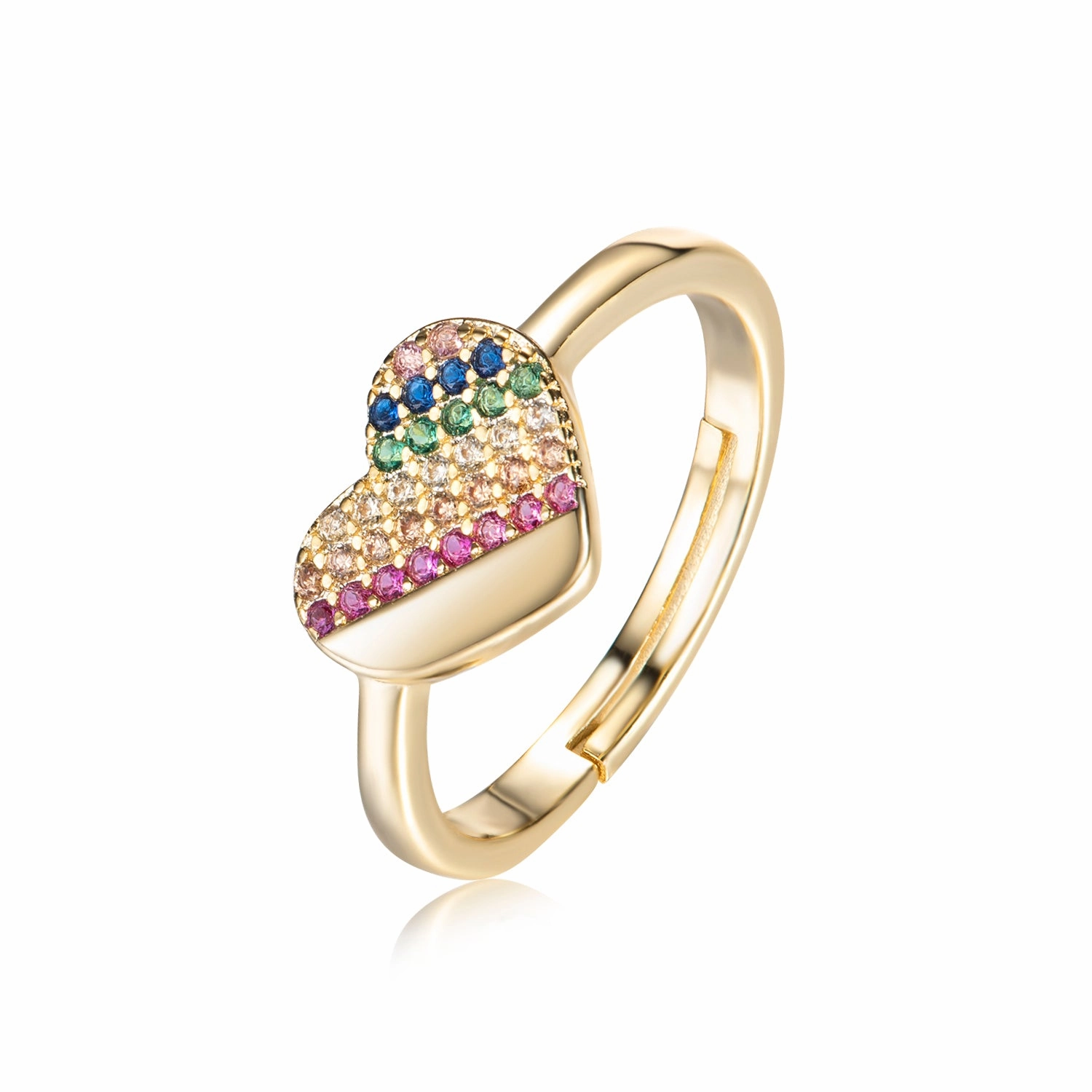 Gold Plated Colorful CZ Heart Kids Ring Senior Gift Gentle Flow