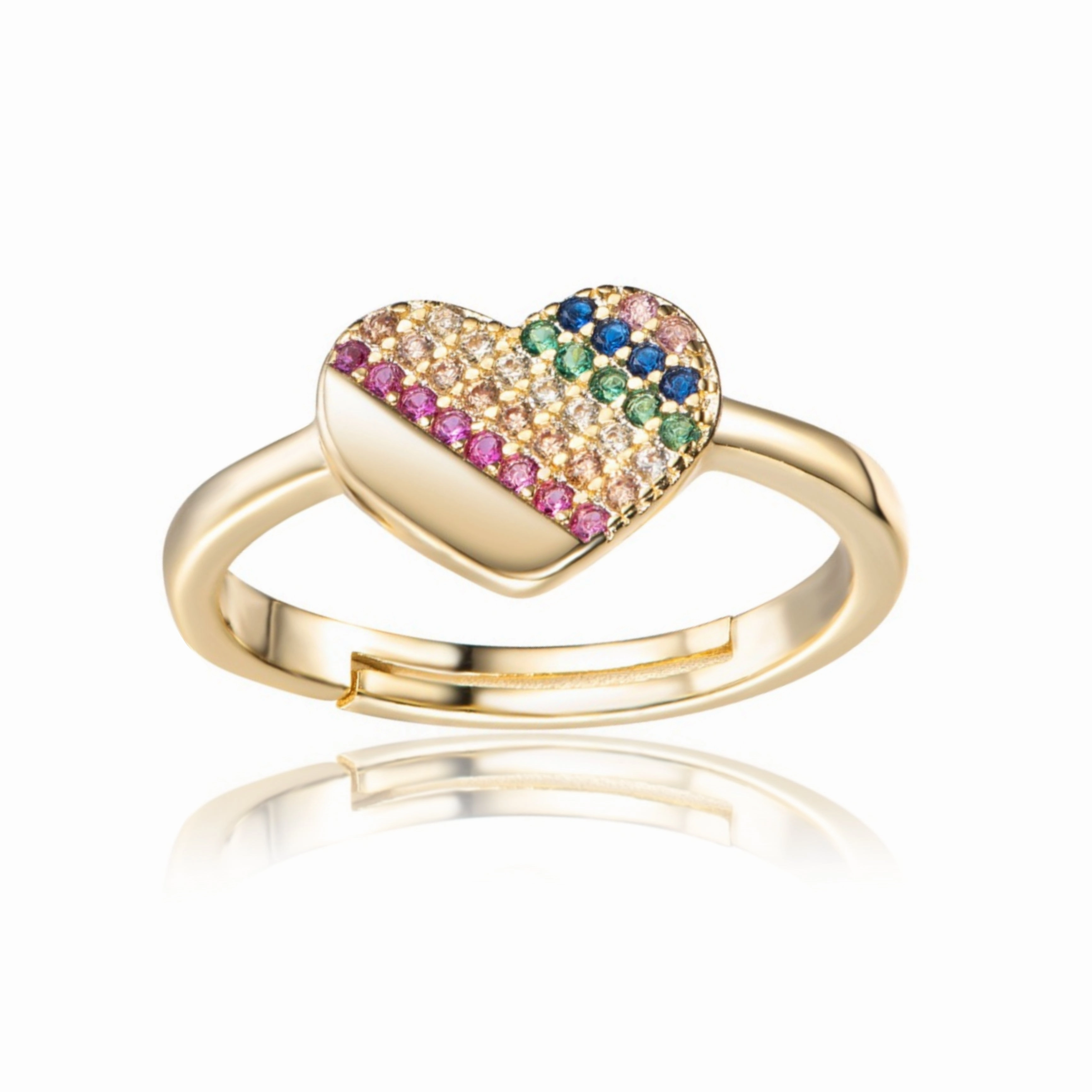 Gold Plated Colorful CZ Heart Kids Ring Excellent Accessory Wonderful Decoration