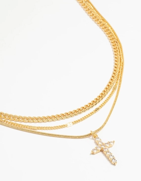 Gold Plated Cross & Chain Layered Necklace Wedding Locket Item