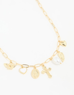Gold Plated Cross & Pearl Charm Necklace Celebration Time Classic Touch